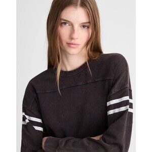 MADEWELL The Relaxed Crewneck Long Slv Tee M Black White Garment Dyed NWT B94